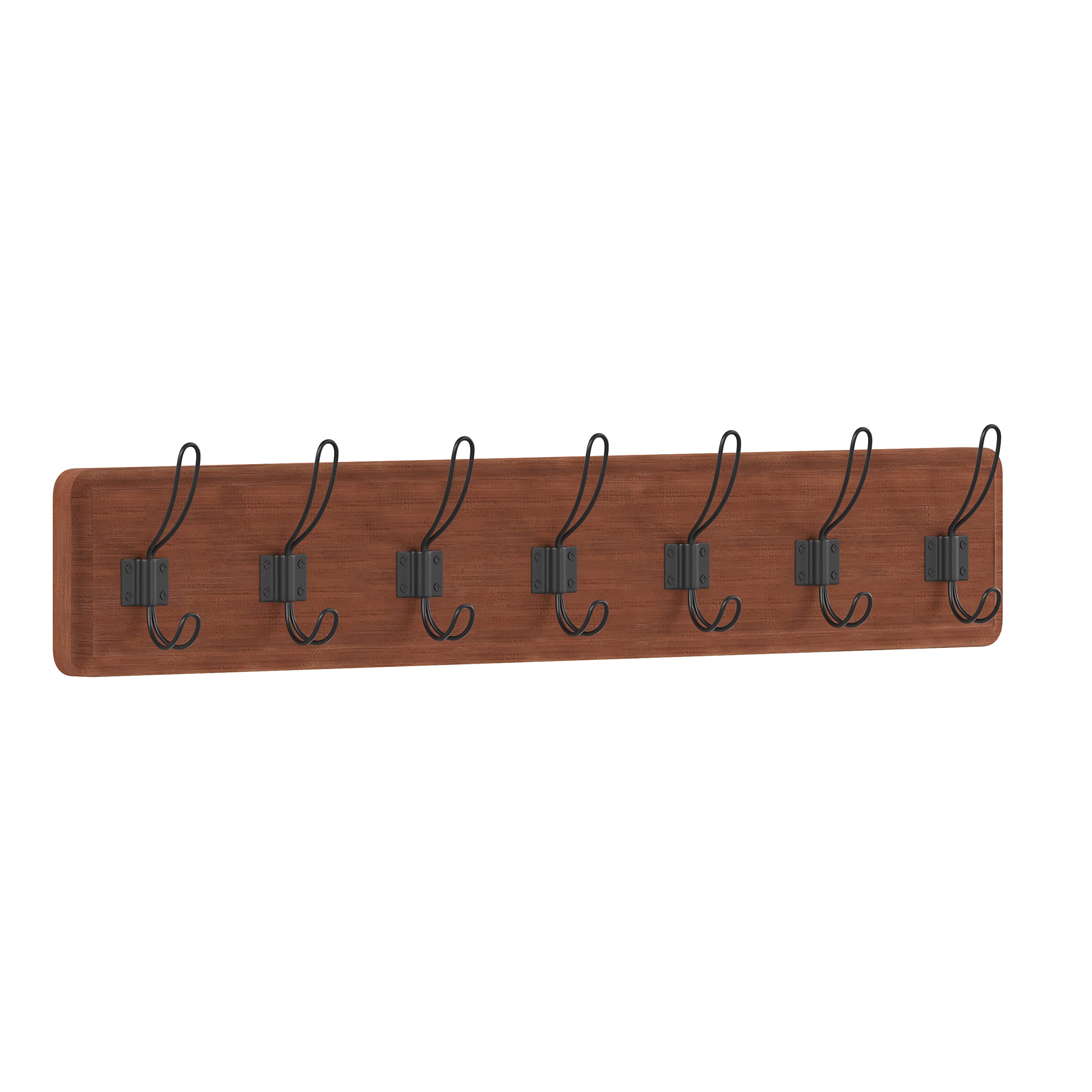 Hbcy Creations Rustic Brown Solid Wood Wall Mounted Coat Rack With Shelf, 7 Hooks, 34' Long - Kitchen, Mudroom, Entryway, Bathroom - Includes Mounting Hardware, Coat Hanger, Dog Leash Hooks